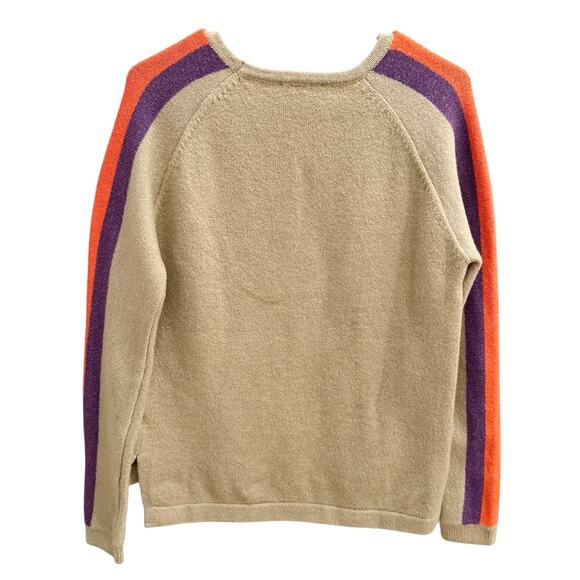 THML XS Beige Knit Sweater Colorblock Stripe Sleeves Purple Orange Crewneck - Picture 10 of 10